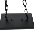 Exposed Bulb Five Light Linear Chandelier In Matte Black Metal, base with 24 inch chains, industrial style hanging fixture