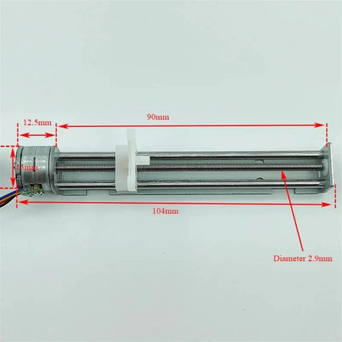 Compact 80 Millimeter Stroke Micro Linear Stepper Motor With 5V 2 Phase 4 Wire Lead Screw Actuator shown with dimensions.