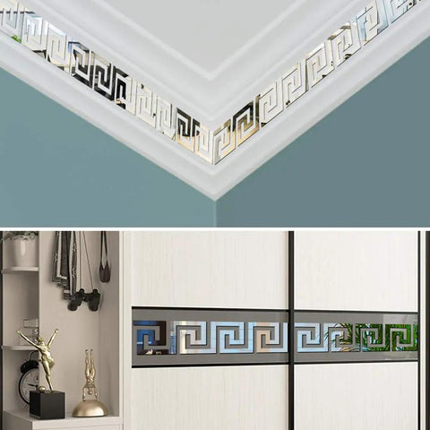 DIY Mirror Stickers 60Pcs Removable Adhesive Wall Decals highlighting Geometric Greek Key Pattern on walls and doors