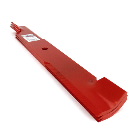 Three Hi Lift Sixty Inch Deck Blades For Zero Turn Mowers Fits ZT CZT Maverick Pup Replacement Blades, red color, angled view