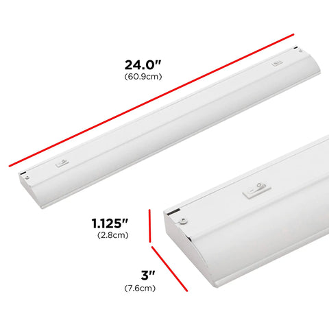 24 Inch Hardwired Under Cabinet Lights with 3 Color Temperatures 2700K Warm, 4000K Cool, 5000K Daylight, 825 Lumen High CRI LED dimensions