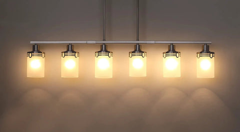 Six Light Kitchen Island Chandelier In Brushed Nickel Finish Modern Pendant Ceiling Light With Frosted Glass Dope Look