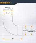 Dimensions diagram of 4 Inch 90 Degree Elbow Dust Hose Connector With Flexible Cuff And Steel Clamps Rubber Cuff Coupler