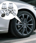 Anti-Theft Wheel Lock Lug Nut Set M12 x 1.5 Chrome Cone Seat 4-Piece With 1 Key installed on car wheel