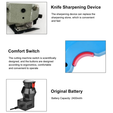Knife sharpening device, comfort switch, and original battery for Cordless Electric Scissors Rotary Cutter 3 Point 6V Rechargeable 4500 RPM 35W
