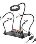 Helping Hands Soldering Station With 3X LED Magnifying Lamp, 4 PCB Board Holders, Flexible Magnetic Arms for Precision Soldering