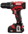 Close-up of 20V cordless drill driver from 4 Tool Power Kit With 20V Cordless Drill Driver Impact Driver Reciprocating Saw And LED Spotlight Includes Two 2Ah Batteries And Charger For Home DIY Projects
