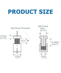 Product size dimensions for Straight Up Premium 12 Pack Aluminum Standoff Screws Wall Mount Hardware for Acrylic Signs and Glass Displays.
