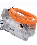 Top Notch Electric HVAC AC Compressor Replacement Pump For Tesla Model 3 And Model Y, aluminum body with orange hose.