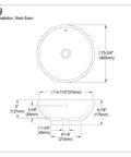 Schematic diagram of Vitreous China Bathroom Vessel Sink In White, Durable Chemical And Heat Resistant Vessel Basin, dimensions labeled.