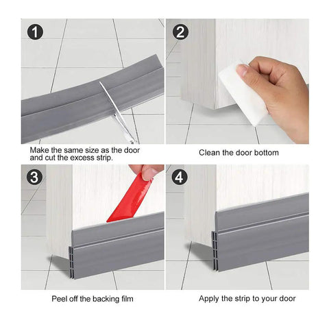 Installation steps for Ultimate Door Draft Stopper 2 Pack For Under Door Sweep Fits Interior And Exterior Doors Weather Stripping Seal Silicone Draft Guard For Noise Reduction And Cold Air Insulation 2 In W X 39 In L Grey