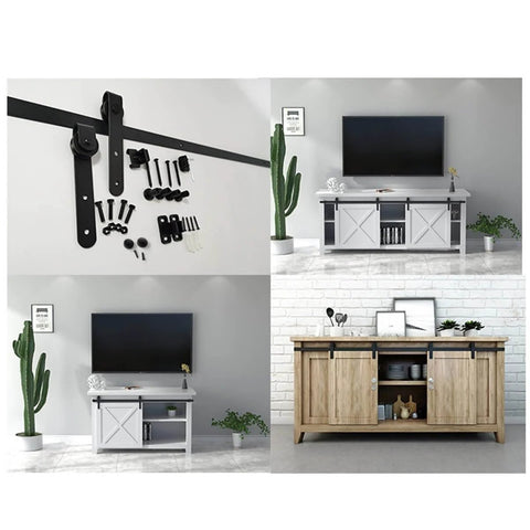 Rugged Steel Sliding Barn Door Hardware Kit With Track And Rollers Rust Resistant And Smooth Guide Rail System Full Accessories Pack