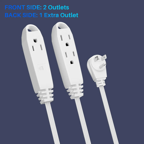 3-Outlet Flat Extension Cord 30 Ft With 16 Gauge Cable, Flat Plug And Angled 3 Prong, Indoor SPT-3 Cord, ETL Listed, White