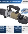 Heavy Duty Electric Hydraulic Rebar Cutter With Fast Cutting Speed Cuts Steel Rods Effortlessly Compact Portable Handheld Machine For Construction Sites features upper handle and feeding blade.