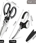 Three Pack Kitchen Scissors Set With Two Large Multi Purpose Scissors And One Curved Seafood Scissors For Chopping Meat Poultry Veggies And Seafood Heavy Duty Sharp Durable Kitchen Shears You Can Count On, with cover