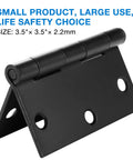 30 Pack Matte Black 3.5 Inch Door Hinges With Square Corners, heavy duty door hardware close-up showing hinge and holes.