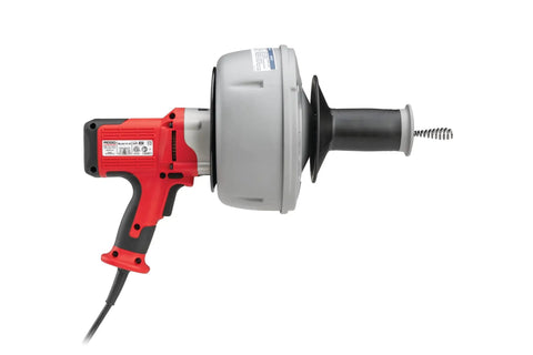 Heavy Duty Manual Feed Drain Cleaner With 5/16 Inch Inner Core Cable And Roll Up Inner Drum, side view of the tool.
