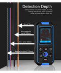 Pro Grade Digital Stud Finder Wall Scanner With AC Wire Detector Auto Depth Gauge displays detection depth measurements.