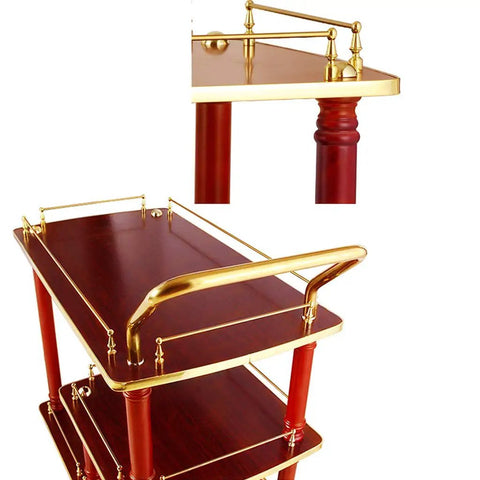 Solid As A Rock Three Tier Serving Cart Heavy Duty Kitchen Utility Trolley With Stainless Steel Accents, close-up view of top shelf.
