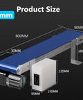 Rock Solid Mini Desktop Conveyor Belt With Slick Pvc Track And No Sweat Variable Speed Controls For Smooth Physics Lab Work And Quick Assembly Line Runs Featuring Anti Static Wear Resistant Surface dimensions diagram with measurements.