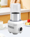 Compact Electric Cup Warmer And Chiller Plate With Digital Temperature Control on a kitchen table, designed for single cups.