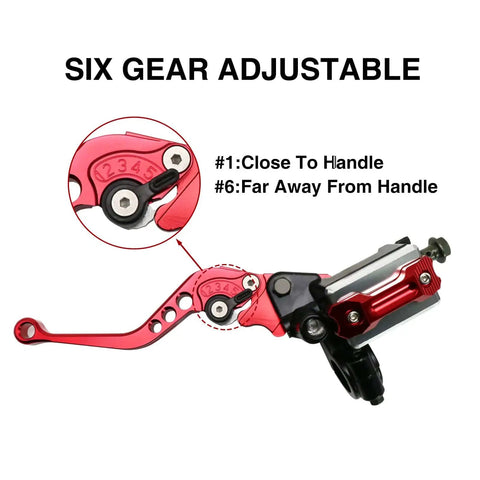 Universal Seven Eighths Inch 22 Millimeter CNC Hydraulic Brake Clutch Lever Master Cylinder With Dual Pump featuring six gear adjustment.