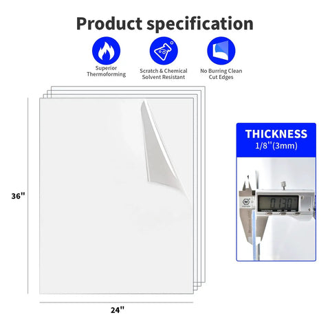 Product specification for Two Pack One Eighth Inch Thick Plexiglass Sheets 36 Inch By 24 Inch Clear PET Plastic For Arts Crafts Signs DIY