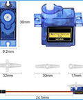 Eight Pack SG90 Digital Servo Motor 9G Metal Gear Micro Servos with specs, dimensions, and accessories for RC projects.