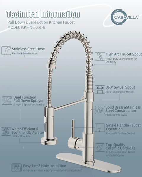 Stainless Steel Kitchen Faucet Set With Pull Down Sprayer And Soap Dispenser No Fuss Commercial Grade Single Handle Spring Faucet