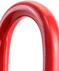 Close-up of red Oblong Master Link for Lifting and Rigging 1/2 inch thick Grade 80 steel heavy-duty chain ring rated 4400 lbs