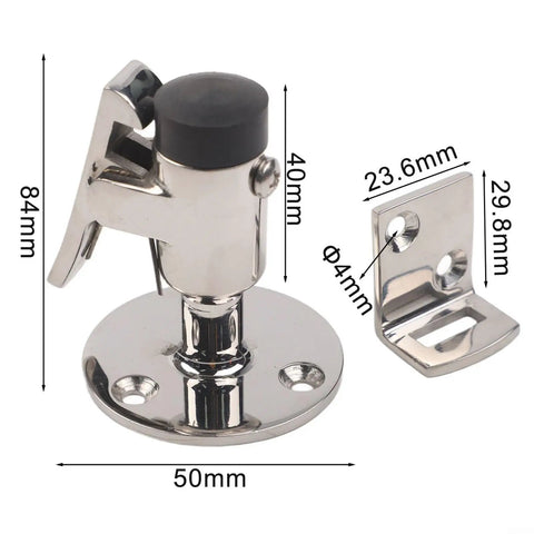 Heavy Duty Marine Grade 316 Stainless Steel Door Holder Catch With Rubber Bumper, 2x2 inch design, prevents slamming noise.