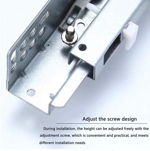 Close-up of Heavy Duty 350mm Soft Close Drawer Slides with Roller Bearings for Quiet Hidden Installations, showing screw design.