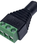 No Sweat Three Point Five Millimeter Stereo Jack To Screw Terminal Adapter For Quick Wiring Builds Sweet For Do It Yourself Audio Projects With Four Pieces showing black matte shell with green tri screw terminals.