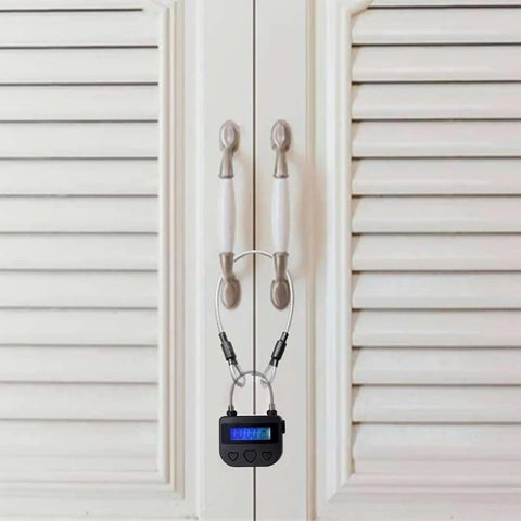 Heavy Duty Electronic Timed Padlock With Bright LCD Countdown Screen Setting Up To 99 Hours USB Rechargeable Combo Lock For Gym Gear School Backpacks And Storage Boxes securing cabinet doors.
