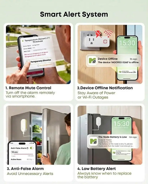 WiFi Refrigerator Thermometer With Freezer Alarm and Remote Temperature Monitoring Dope App Alerts Email Buzzer Power Outage Alerts Pass Through Outlet Hub Two Sensors Ultra Flat Probe for Home Kitchen smart alert system