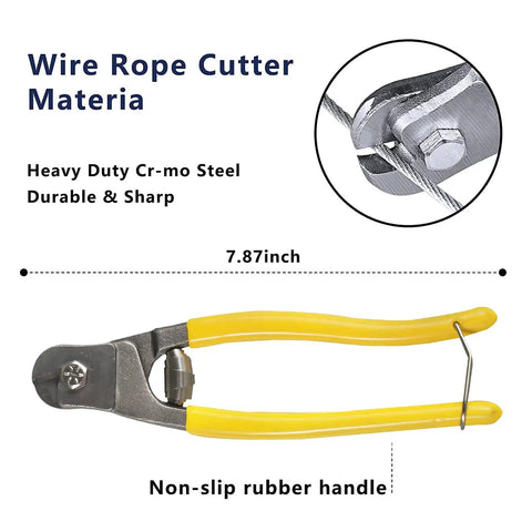 Wire cutter from One Eighth Inch Stainless Steel Cable 300 Ft Railing Cable Kit With Cutter For Deck Handrail DIY Balustrades 7x7 Construction T316 Rustproof Outdoor Wire, featuring yellow handles and cutting capability.