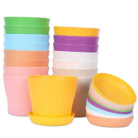 16 Pack 4 Inch Plastic Flower Pots Thickened Seedling Nursery Pots With Pallet Included Available In 8 Colors, Stacked View