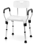 Heavy Duty Shower Chair With Back And Arms, Aluminum Frame, Adjustable Height, Supports Up To 500 Lbs, Slip Resistant Leg Caps