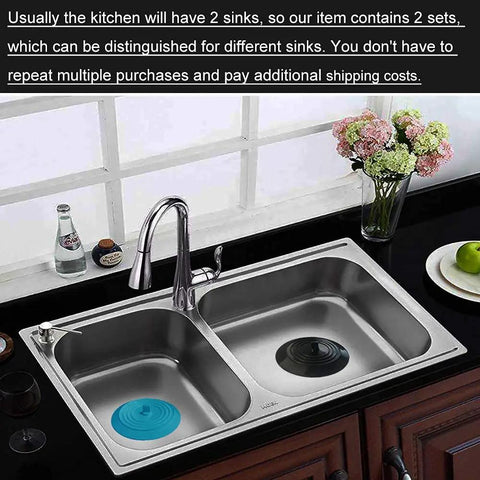 Heavy Duty 2 Pack Silicone Sink Stoppers With Leak Proof Seal And Straight Up Solid Grip For Kitchens And Bathtubs Universal Fit No Sweat Setup in silver sink.