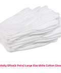 Stack of six pairs white cotton gloves for dry hands and eczema relief with overnight moisturizing soft liners for serving cleaning