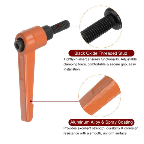 4 Pack Beast Mode Adjustable Clamping Lever Handles With Quick Release Ratchet M6x16mm Male Thread Heavy Duty Aluminum Bolt Knobs Featuring 50mm Levers Orange Coated Finish Perfect For Rig Mods