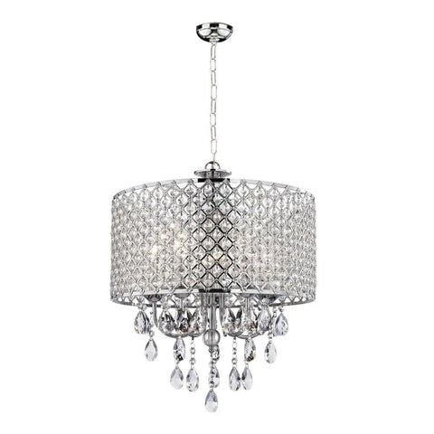 Chrome Finish 4 Light Round Drum Crystal Chandelier With Adjustable Cable Up To 80cm Dope Modern Pendant Ceiling Fixture
