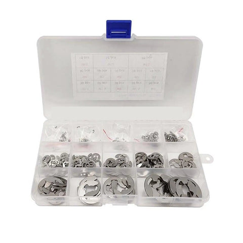 290 Piece E Clip Circlip Washer Kit In 304 Stainless Steel For 1.2 To 15 MM Shaft Sizes External Retaining Ring Clips Set