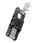Folding Hex Key Set With Screwdrivers 10 In 1 Pocket Multi Tool For Home Garage And DIY Includes Six Hex Wrenches 2.0 2.5 3 4 5 Three Sixteenth Inch And Four Screwdrivers Torx T25 Phillips SL7 And Flathead Plus Spare Screw Holes. black folding hex key set with screwdrivers, open on white background