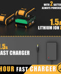 21V Cordless Drill Set With Two Batteries And Charger featuring dual 1.5Ah lithium ion batteries and 1-hour fast charger