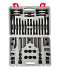 Heavy Duty 58 Piece CNC Clamping Kit Featuring M10 Through M24 Threads Crafted From Grade 12.9 Hardened Steel For Milling Machines and Machining Centers, displayed in a sturdy case.
