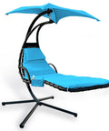 Outdoor Hanging Lounge Chair Cushion Cover And Umbrella Fabric Set For Patio Curved Chaise Lounges Swing Hammock Chairs Waterproof Soft Fabric Blue Cushion Not Included shown in use on metal frame.