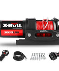 12V 3000Lbs Winch With Synthetic Rope For ATV UTV Off Road Beefy Workhorse, Includes Mounting Bracket, Wireless Remote, and Accessories