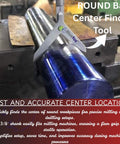 Round Bar Center Finder Tool for Milling Machines With Three Eighths Inch Shank No Fuss Setup by BlueFox Tools in use on a metal rod