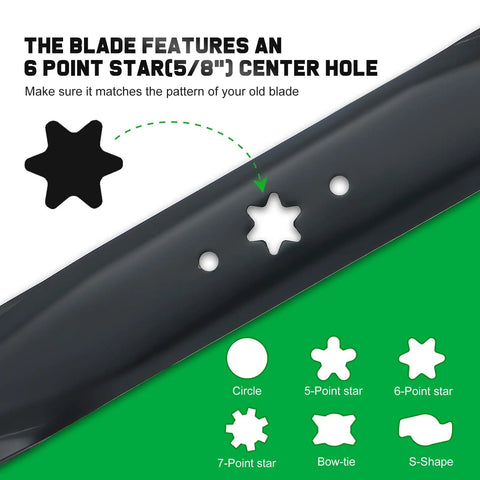 46 Inch Mower Blades For Cub Cadet Enduro XT1 XT2 Zero Turn Lawn Tractor Mulching Replacement With Six Star Mounting Pattern, 6-point star hole detail